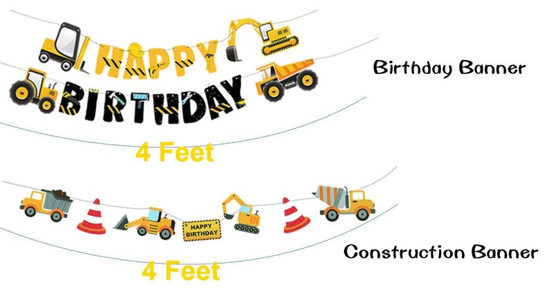 FIGEPO 3 Packs Construction Happy Birthday Banner and Vehicle Truck Garland, Construction Party Supplies Decoration Set for Birthday Party, Baby Show - Image 2
